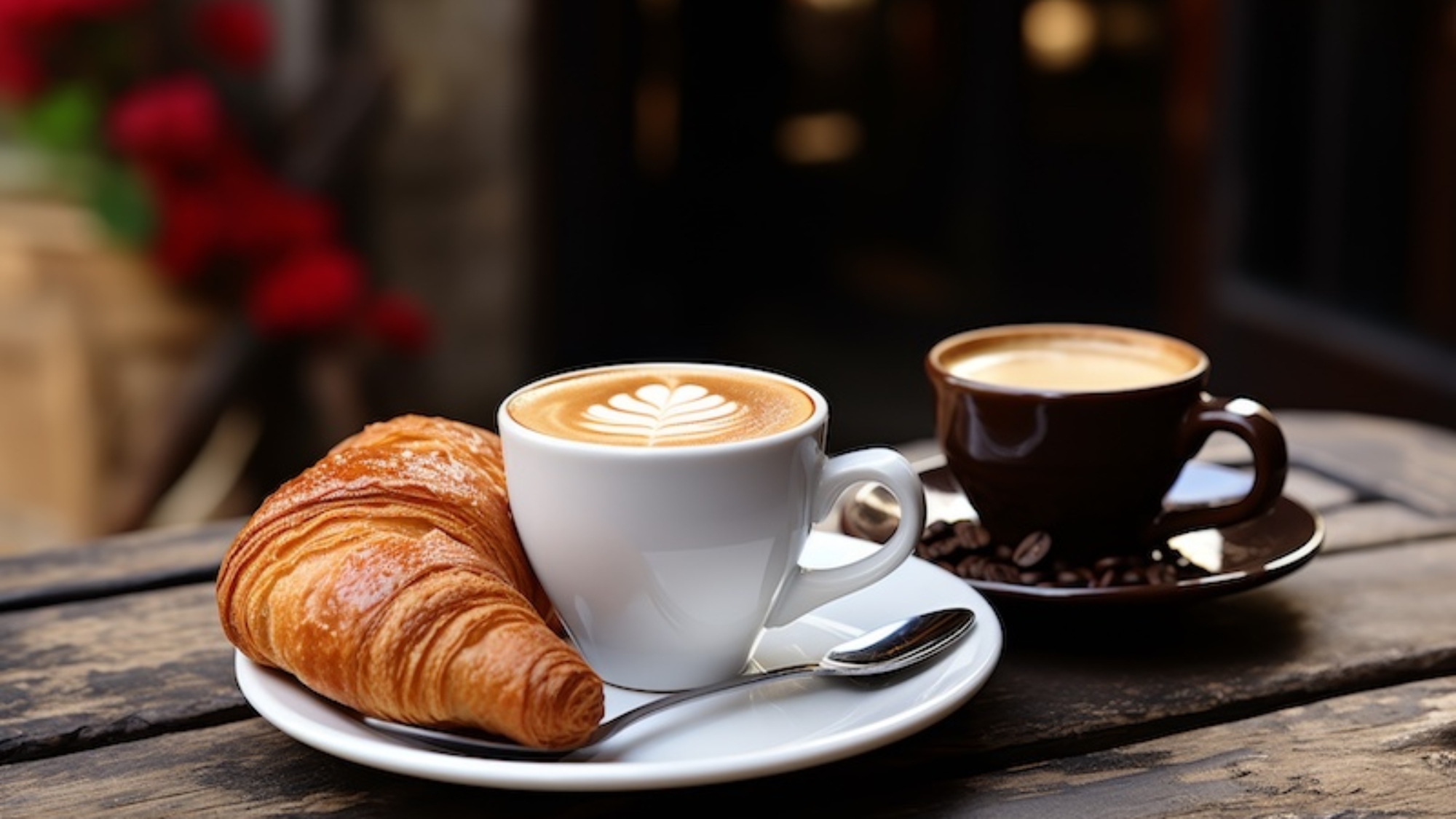 Experience the ideal italian breakfast  fresh croissants, aromatic coffee, and vibrant fruits